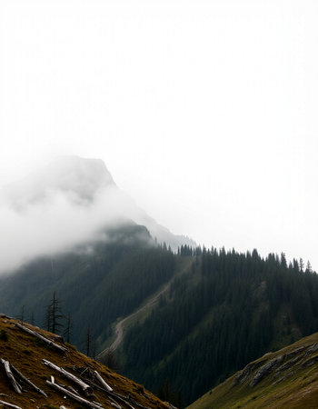 Mountain landscape with fog in the valley. Caucasus, Russia.の写真素材
