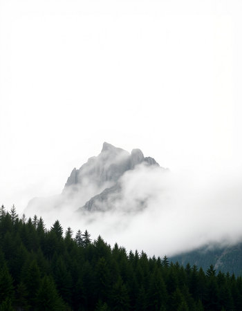 Mountain landscape with fogの写真素材