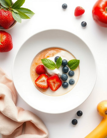 Healthy breakfast. Oatmeal porridge with fresh berriesの写真素材