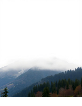 Mountain landscape with fog in the foreground and white space for textの写真素材