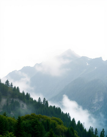 mountain landscape with fog in the italian alps at summerの写真素材
