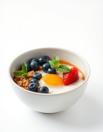 Healthy breakfast - oatmeal with berries in a bowlの写真素材
