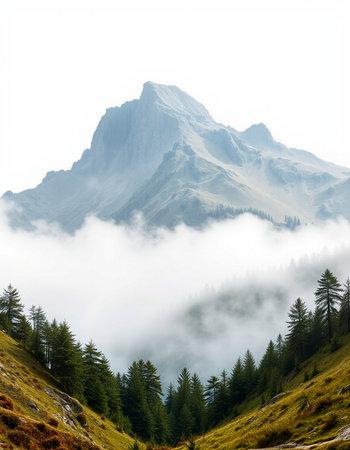 Mountain landscape with clouds and fogの写真素材