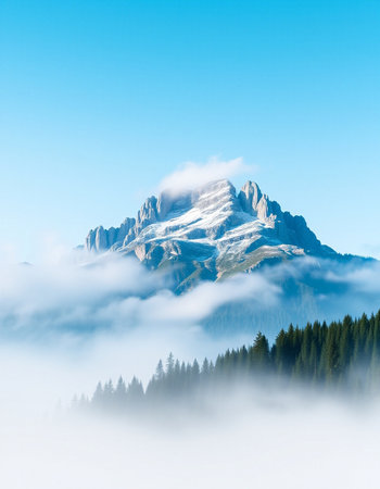 Foggy mountain landscape in Veneto, Italyの写真素材