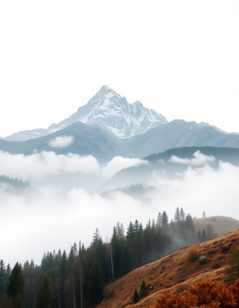 Mountains and forest in a foggy morning. Caucasus, Russiaの写真素材