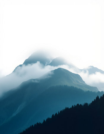 Mountains with fog in the morningの写真素材