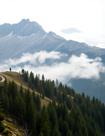 Mountains in the clouds. Beautiful landscape in the Carpathiansの写真素材