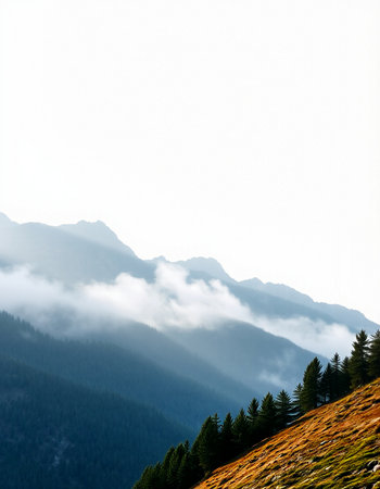 Mountain landscape with fog in the morning. Tatra Mountains, Poland.の写真素材