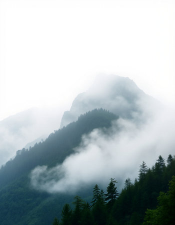 Mountains in the fog, Carpathians, Ukraine, Europeの写真素材