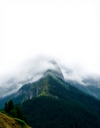 Mountain landscape with fog in the italian dolomitesの写真素材