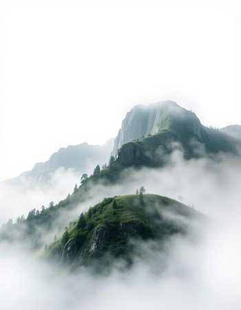 Mountain landscape with fog and clouds in the italian alpsの写真素材