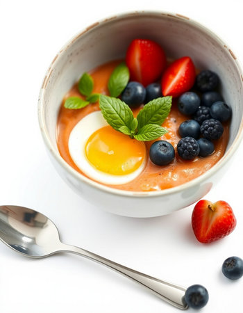 Smoothie bowl with strawberries, blueberriesの写真素材