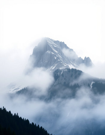 Mountain landscape with fog and clouds. Dolomites, Italyの写真素材