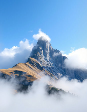 Mountain peak in clouds, Alpsの写真素材