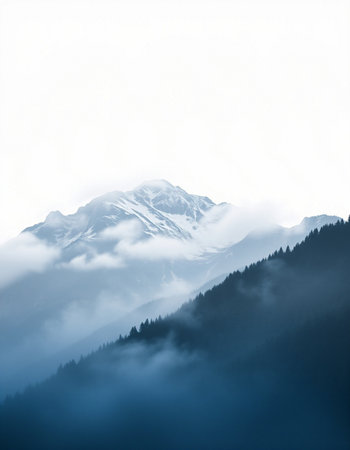 Mountain landscape with snow and fog. Caucasus Mountains, Georgia.の写真素材