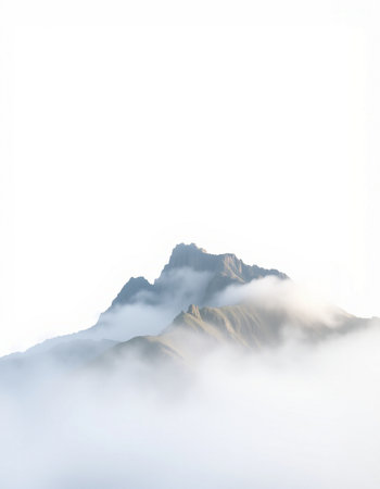 mountain in the mist on a white background, north chinaの写真素材