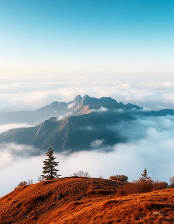 Foggy morning in the Carpathians, Ukraine, Europe.の写真素材