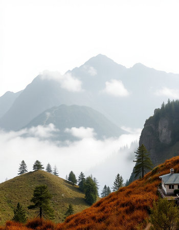 Mountain landscape in the clouds. Dolomites, Italy.の写真素材