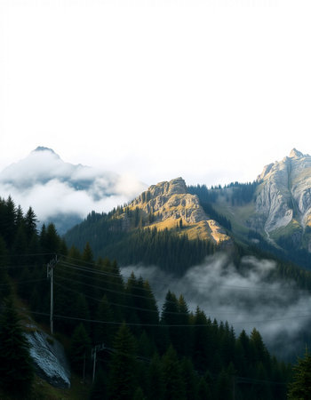 Dolomites mountains with fog and clouds, South Tyrol, Italyの写真素材