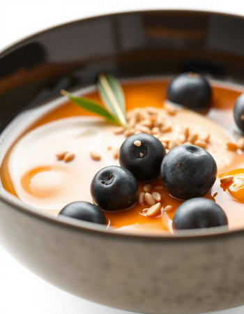 Blueberries in a bowl on a white backgroundの写真素材
