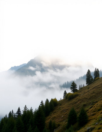Mountains in the fog in the Carpathians, Ukraine.の写真素材