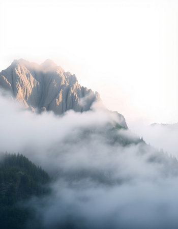 Mountain landscape with fog and clouds. Dolomites, Italyの写真素材