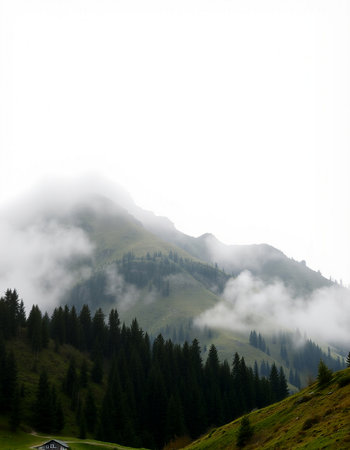 Foggy mountain landscape in the Alps, Austria, Europe.の写真素材