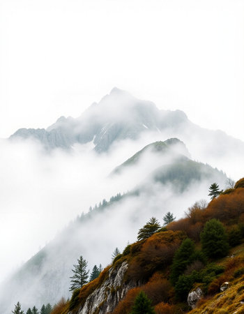 Mountain landscape with fog and clouds in the italian alpsの写真素材