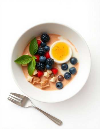 Bowl with fresh berries on a white backgroundの写真素材