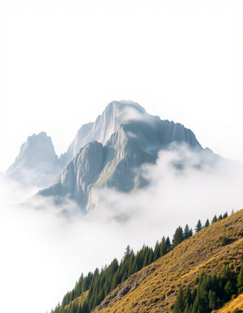 Mountain landscape with clouds and fog in Dolomites, Italyの写真素材