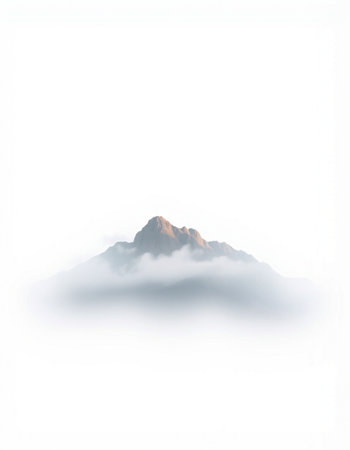 Mountain peak in the clouds. Isolated on white background.の写真素材
