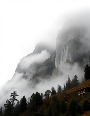 Mountain landscape with fog.の写真素材