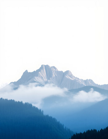 Mountain landscape with fog in the morning. Caucasus Mountains, Georgia.の写真素材