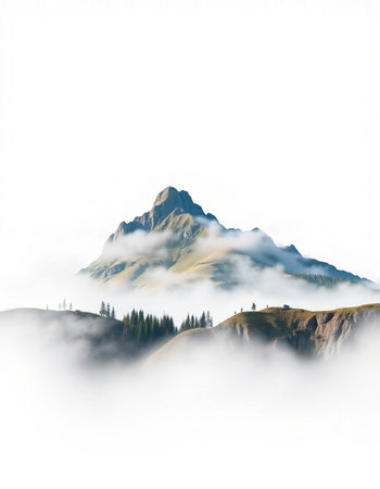 Mountain landscape on a foggy day. Caucasus, Russia.の写真素材