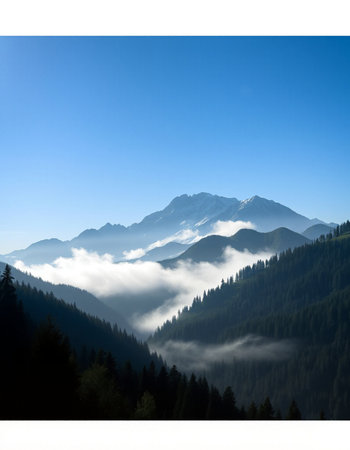 Beautiful mountain landscape with fog in the italian alps.の写真素材