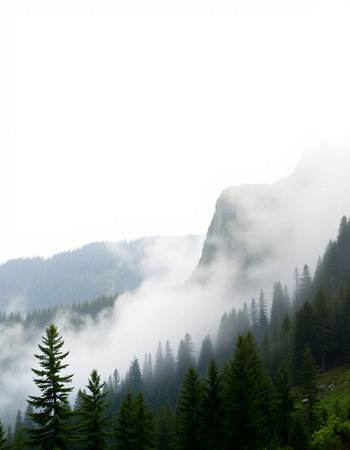 Foggy mountain landscape in the Carpathian Mountains, Ukraineの写真素材