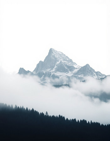 Foggy mountain peak. Toned.の写真素材