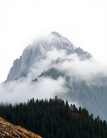 Mountain landscape in Dolomites, Italy. Foggy day.の写真素材