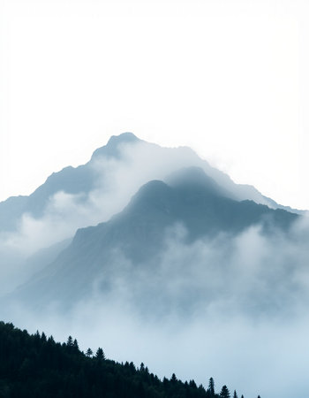 Mountains in the mist on a foggy day, Switzerland.の写真素材