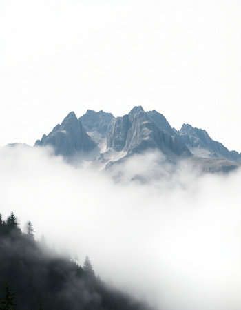 Mountain landscape with fogの写真素材