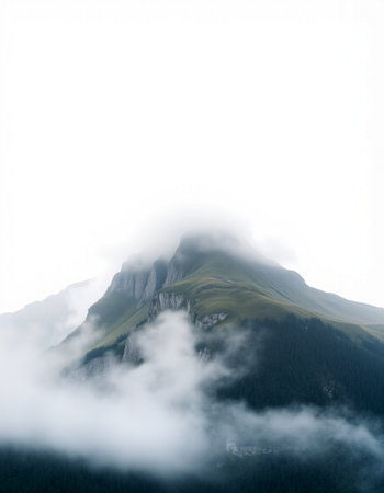 mountain landscape with fog and clouds in the italian alpsの写真素材