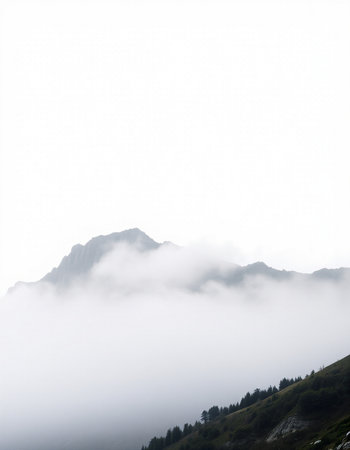 Mountain landscape with fog and clouds in the italian alpsの写真素材