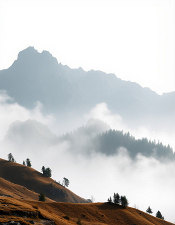 Foggy morning in the mountains. Carpathians, Ukraineの写真素材