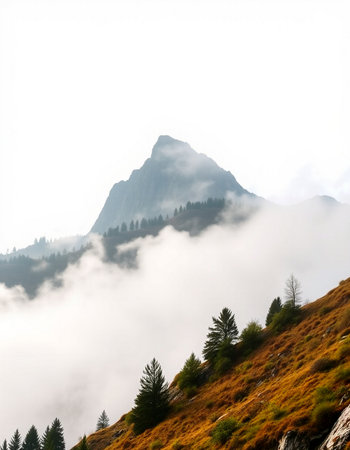 Foggy mountain landscape in the Dolomites, Italy.の写真素材