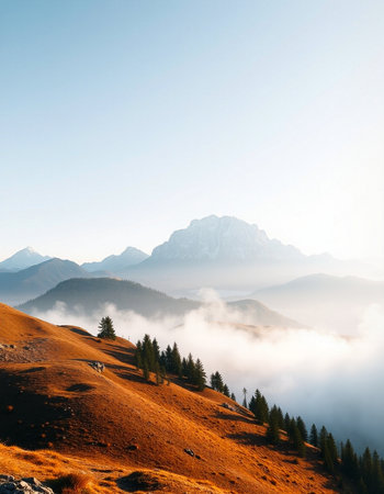 Autumn landscape in the Dolomites. Sunrise in the mountainsの写真素材