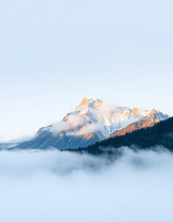 Mountain peaks in the clouds. Snow-capped peaks.の写真素材