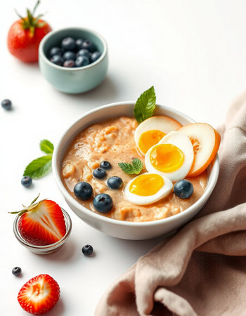 Oatmeal porridge with fresh berries. Healthy breakfast.の写真素材