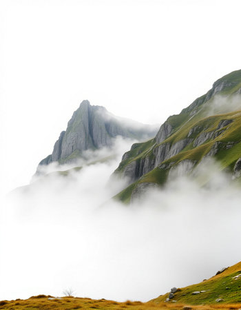 Foggy mountain landscape in the clouds. Caucasus, Russia.の写真素材