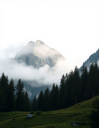 Mountains in Italy. Foggy morning.の写真素材