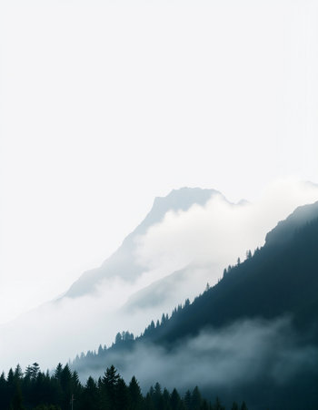 mountain landscape with fog and mist in the italian alpsの写真素材